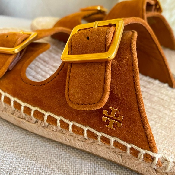 NEW Tory Burch Two Band Espadrille Slide Women's Leather Sandal Flats - Picture 2 of 5